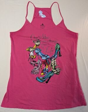 Disney Parks Princess Shoes Strappy Tank Top Shirt Sz L Pink Bling Feminine Fun